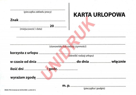 Karta Urlopowa Druk Uni Drukarnia 0678